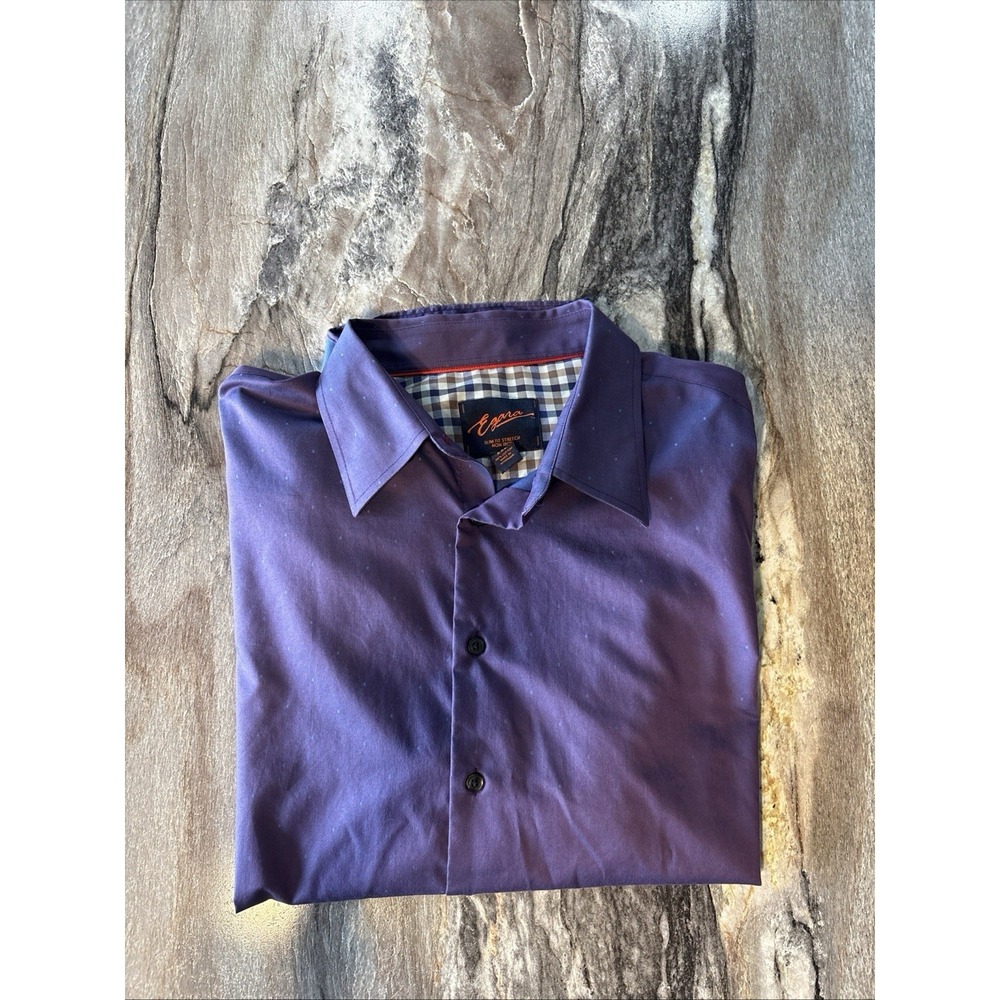 Egara Men Slim‎ Fit Stretch Non Iron Dress Shirt Flip Cuff  Purple Size XXL